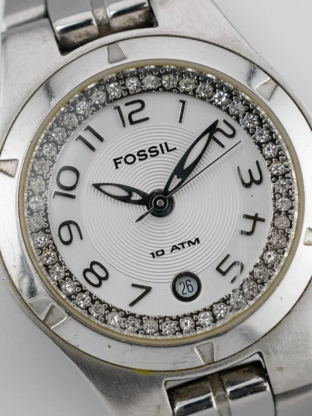 Fossil AM3582 Crystal Bezel 10 ATM Quartz Analog Women's Watch New Battery